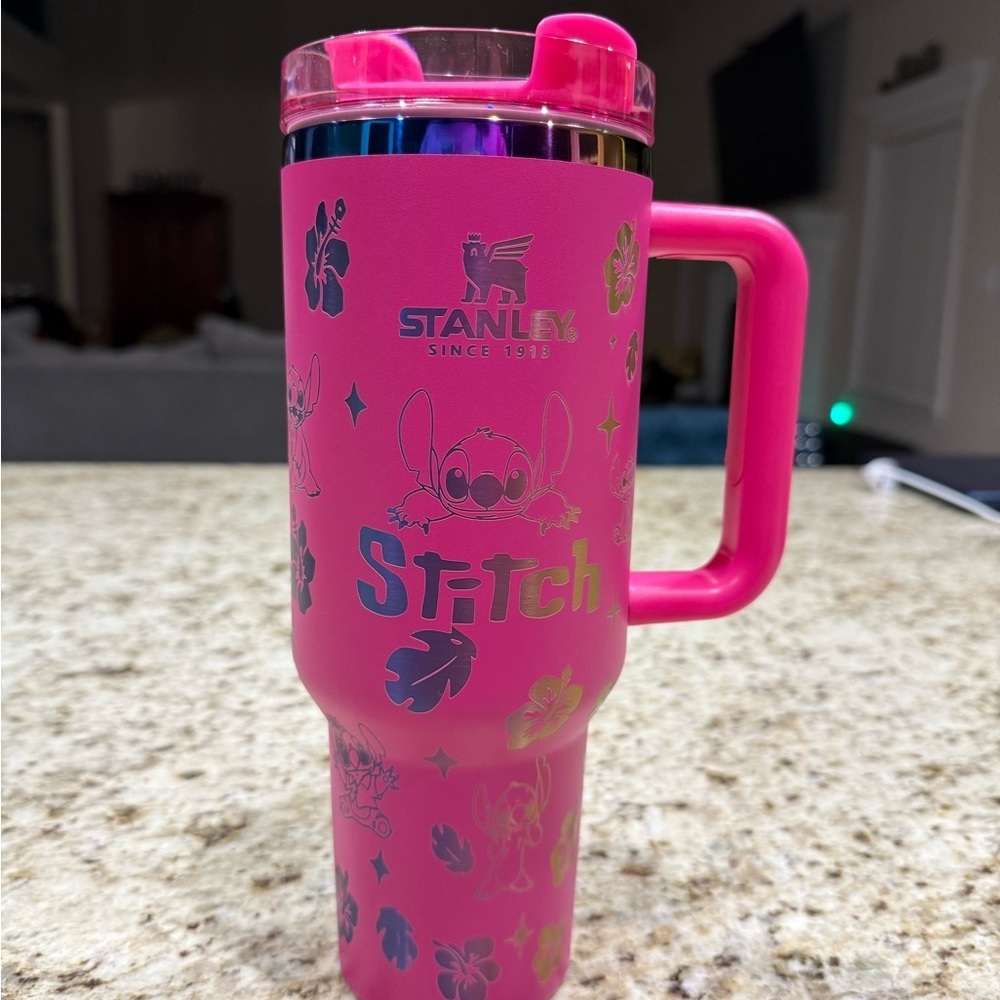 Stanley Pink Custom Engraved Stitch Travel Mug